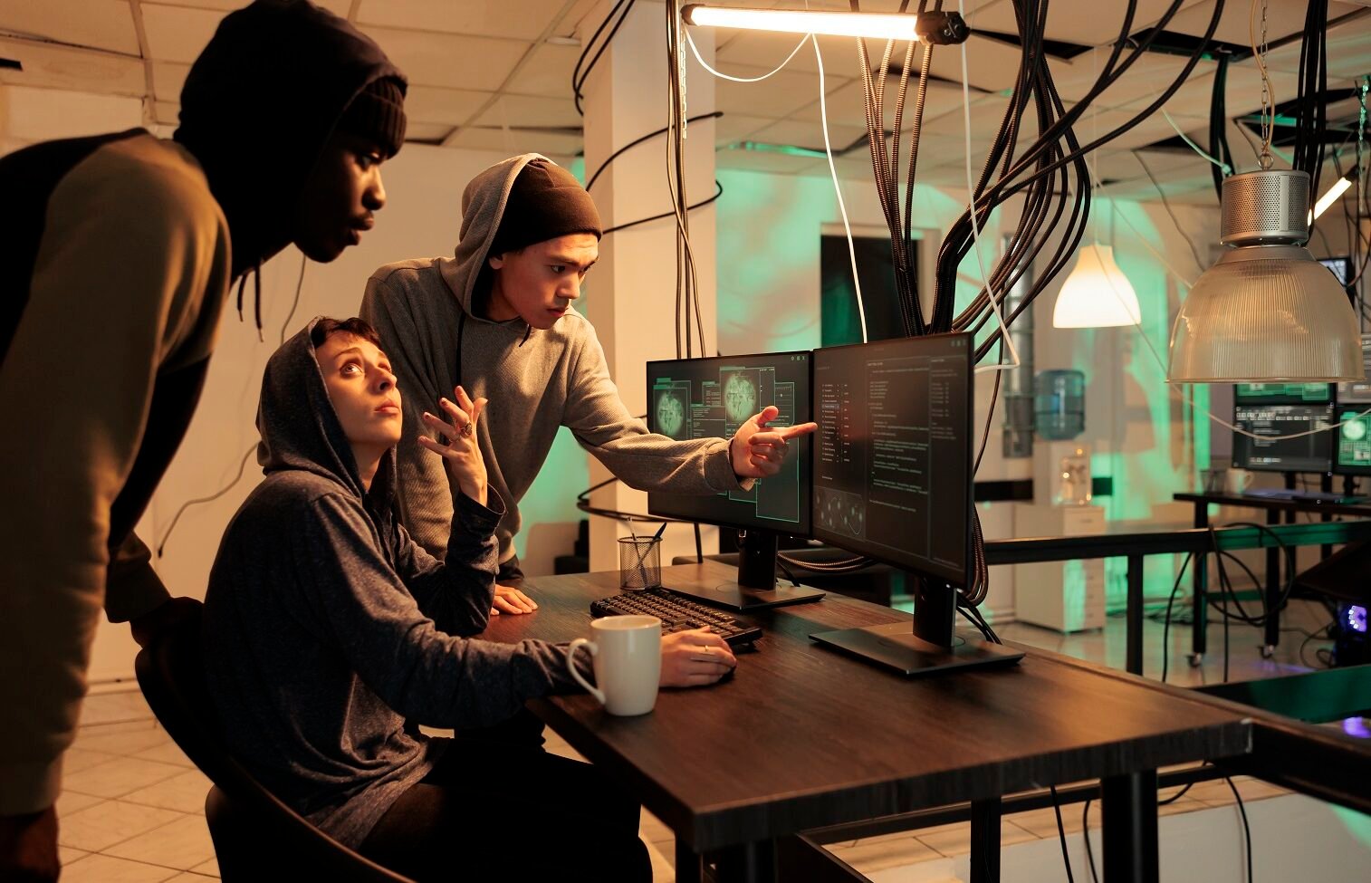 internet technology security specialists team fixing computer system cyberattack